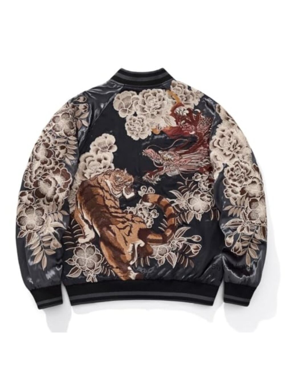 Dragon Tiger Embroidered Bomber Jacket Retro Satin Varsity Coat Spring Fall